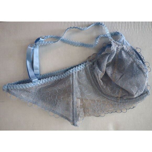 Free People OB1104627 Sz 32D Blue Hydrangea Lucia Underwire Sheer Lace Bra $48 - Picture 5 of 9